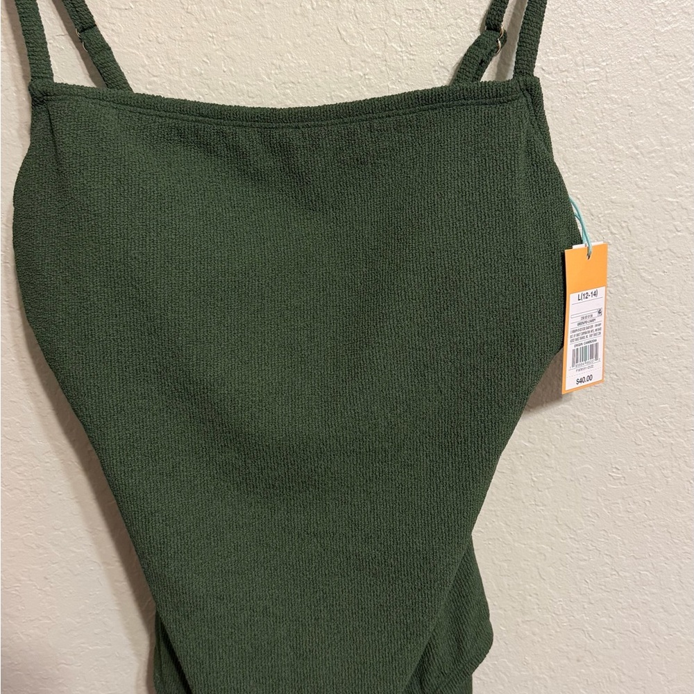 Kona Sol Olive Green Ribbed One-Piece Swimsuit